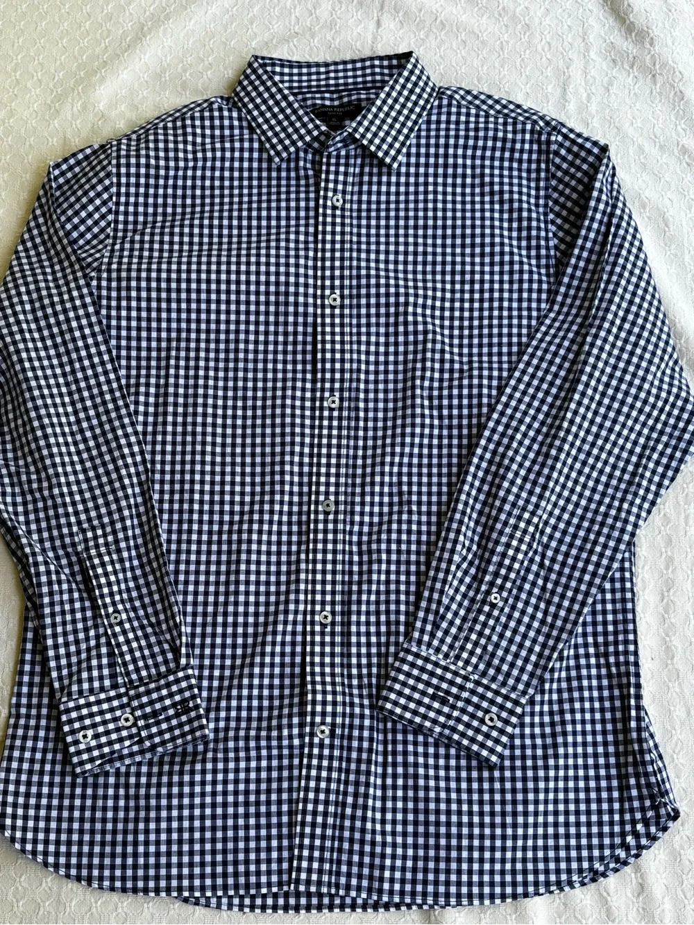 Banana Republic Slim Fit Men's Navy & White Gingham Dress Shirt